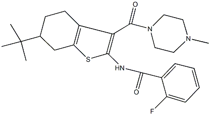 N-{6-tert-butyl-3-[(4-methyl-1-piperazinyl)carbonyl]-4,5,6,7-tetrahydro-1-benzothien-2-yl}-2-fluorobenzamide Struktur