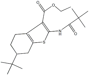 ethyl 6-tert-butyl-2-[(2,2-dimethylpropanoyl)amino]-4,5,6,7-tetrahydro-1-benzothiophene-3-carboxylate Struktur