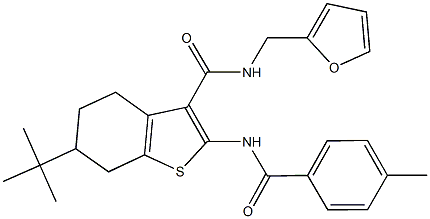 6-tert-butyl-N-(2-furylmethyl)-2-[(4-methylbenzoyl)amino]-4,5,6,7-tetrahydro-1-benzothiophene-3-carboxamide Struktur