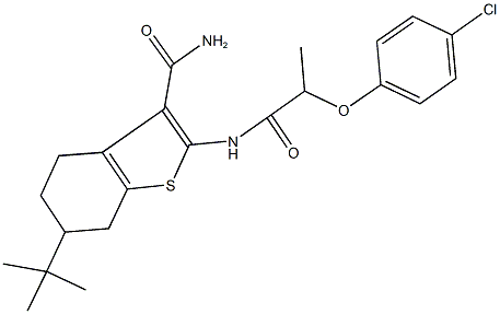 6-tert-butyl-2-{[2-(4-chlorophenoxy)propanoyl]amino}-4,5,6,7-tetrahydro-1-benzothiophene-3-carboxamide Struktur