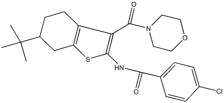 N-[6-tert-butyl-3-(4-morpholinylcarbonyl)-4,5,6,7-tetrahydro-1-benzothien-2-yl]-4-chlorobenzamide Struktur