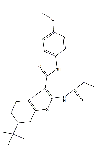 6-tert-butyl-N-(4-ethoxyphenyl)-2-(propionylamino)-4,5,6,7-tetrahydro-1-benzothiophene-3-carboxamide Struktur