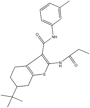 6-tert-butyl-N-(3-methylphenyl)-2-(propionylamino)-4,5,6,7-tetrahydro-1-benzothiophene-3-carboxamide Struktur