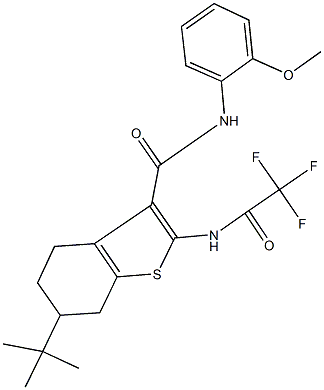 6-tert-butyl-N-(2-methoxyphenyl)-2-[(trifluoroacetyl)amino]-4,5,6,7-tetrahydro-1-benzothiophene-3-carboxamide Struktur