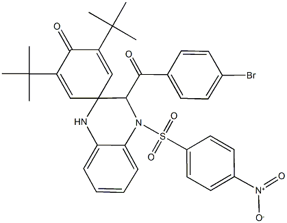 {2,6-ditert-butyl-1'-[(4-nitrophenyl)sulfonyl]-1-oxo-1',2',3',4'-tetrahydrospiro[2,5-cyclohexadiene-4,3'-quinoxaline]-2'-yl}(4-bromophenyl)methanone Struktur