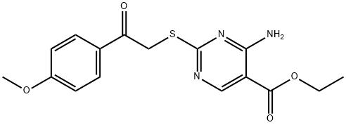 ethyl 4-amino-2-({2-[4-(methyloxy)phenyl]-2-oxoethyl}sulfanyl)pyrimidine-5-carboxylate Struktur