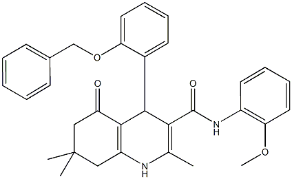 4-[2-(benzyloxy)phenyl]-N-(2-methoxyphenyl)-2,7,7-trimethyl-5-oxo-1,4,5,6,7,8-hexahydro-3-quinolinecarboxamide Struktur