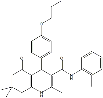 2,7,7-trimethyl-N-(2-methylphenyl)-5-oxo-4-(4-propoxyphenyl)-1,4,5,6,7,8-hexahydro-3-quinolinecarboxamide Struktur