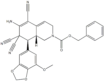 benzyl 6-amino-5,7,7-tricyano-8-(7-methoxy-1,3-benzodioxol-5-yl)-3,7,8,8a-tetrahydro-2(1H)-isoquinolinecarboxylate Struktur