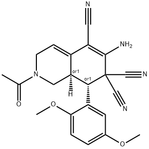 2-acetyl-6-amino-8-(2,5-dimethoxyphenyl)-2,3,8,8a-tetrahydro-5,7,7(1H)-isoquinolinetricarbonitrile Struktur