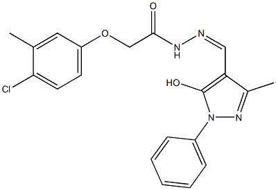 2-(4-chloro-3-methylphenoxy)-N'-[(5-hydroxy-3-methyl-1-phenyl-1H-pyrazol-4-yl)methylene]acetohydrazide Struktur