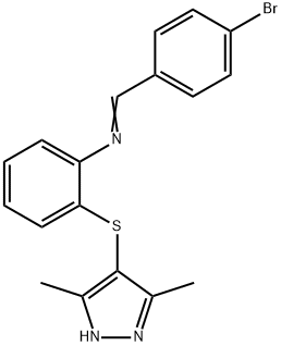 N-(4-bromobenzylidene)-N-{2-[(3,5-dimethyl-1H-pyrazol-4-yl)sulfanyl]phenyl}amine Struktur