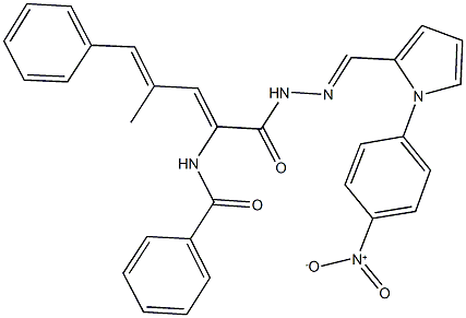 N-[1-({2-[(1-{4-nitrophenyl}-1H-pyrrol-2-yl)methylene]hydrazino}carbonyl)-3-methyl-4-phenyl-1,3-butadienyl]benzamide Struktur