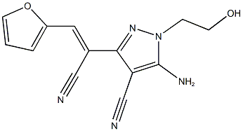 5-amino-3-[1-cyano-2-(2-furyl)vinyl]-1-(2-hydroxyethyl)-1H-pyrazole-4-carbonitrile Struktur