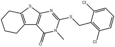 2-[(2,6-dichlorobenzyl)sulfanyl]-3-methyl-5,6,7,8-tetrahydro[1]benzothieno[2,3-d]pyrimidin-4(3H)-one Struktur