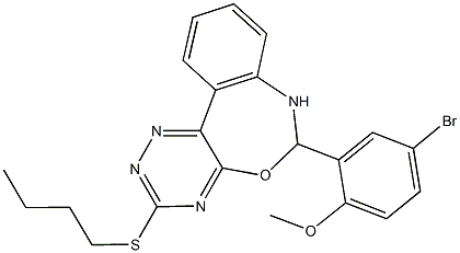 4-bromo-2-[3-(butylsulfanyl)-6,7-dihydro[1,2,4]triazino[5,6-d][3,1]benzoxazepin-6-yl]phenyl methyl ether Struktur