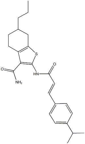 2-{[3-(4-isopropylphenyl)acryloyl]amino}-6-propyl-4,5,6,7-tetrahydro-1-benzothiophene-3-carboxamide Struktur