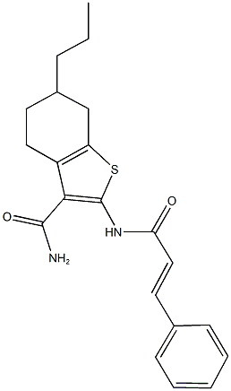 2-(cinnamoylamino)-6-propyl-4,5,6,7-tetrahydro-1-benzothiophene-3-carboxamide Struktur