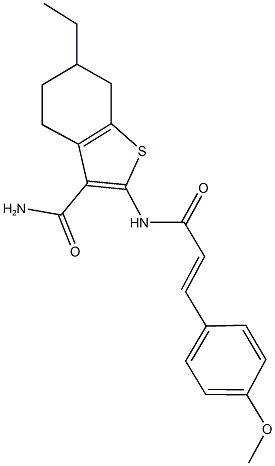 6-ethyl-2-{[3-(4-methoxyphenyl)acryloyl]amino}-4,5,6,7-tetrahydro-1-benzothiophene-3-carboxamide Struktur