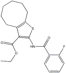 ethyl 2-[(2-fluorobenzoyl)amino]-4,5,6,7,8,9-hexahydrocycloocta[b]thiophene-3-carboxylate Struktur