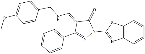 2-(1,3-benzothiazol-2-yl)-4-{[(4-methoxybenzyl)amino]methylene}-5-phenyl-2,4-dihydro-3H-pyrazol-3-one Struktur