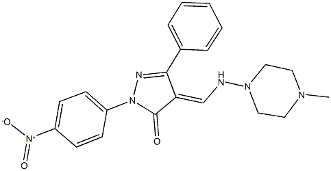 2-{4-nitrophenyl}-4-{[(4-methyl-1-piperazinyl)amino]methylene}-5-phenyl-2,4-dihydro-3H-pyrazol-3-one Struktur