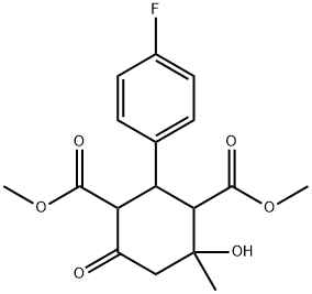 dimethyl 2-(4-fluorophenyl)-4-hydroxy-4-methyl-6-oxo-1,3-cyclohexanedicarboxylate Struktur