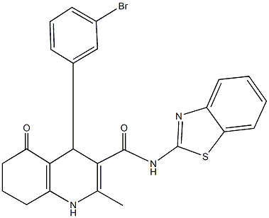 N-(1,3-benzothiazol-2-yl)-4-(3-bromophenyl)-2-methyl-5-oxo-1,4,5,6,7,8-hexahydro-3-quinolinecarboxamide Struktur