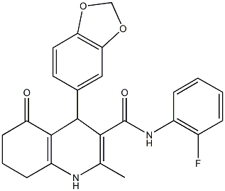 4-(1,3-benzodioxol-5-yl)-N-(2-fluorophenyl)-2-methyl-5-oxo-1,4,5,6,7,8-hexahydro-3-quinolinecarboxamide Struktur