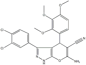 6-amino-3-(3,4-dichlorophenyl)-4-(2,3,4-trimethoxyphenyl)-1,4-dihydropyrano[2,3-c]pyrazole-5-carbonitrile Struktur