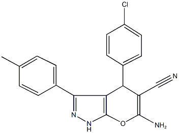 6-amino-4-(4-chlorophenyl)-3-(4-methylphenyl)-1,4-dihydropyrano[2,3-c]pyrazole-5-carbonitrile Struktur