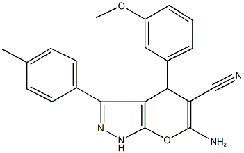 6-amino-4-(3-methoxyphenyl)-3-(4-methylphenyl)-1,4-dihydropyrano[2,3-c]pyrazole-5-carbonitrile Struktur