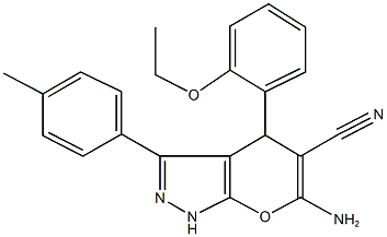 6-amino-4-(2-ethoxyphenyl)-3-(4-methylphenyl)-1,4-dihydropyrano[2,3-c]pyrazole-5-carbonitrile Struktur