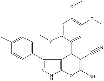 6-amino-3-(4-methylphenyl)-4-(2,4,5-trimethoxyphenyl)-1,4-dihydropyrano[2,3-c]pyrazole-5-carbonitrile Struktur