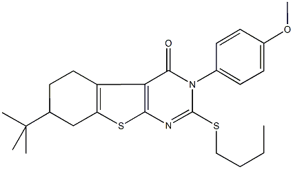 7-tert-butyl-2-(butylsulfanyl)-3-(4-methoxyphenyl)-5,6,7,8-tetrahydro[1]benzothieno[2,3-d]pyrimidin-4(3H)-one Struktur