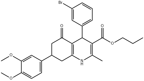 propyl 4-(3-bromophenyl)-7-(3,4-dimethoxyphenyl)-2-methyl-5-oxo-1,4,5,6,7,8-hexahydro-3-quinolinecarboxylate Struktur