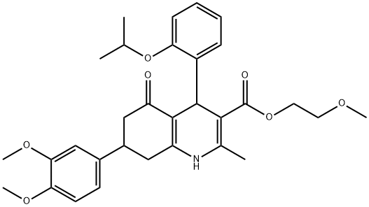 2-methoxyethyl 7-(3,4-dimethoxyphenyl)-4-(2-isopropoxyphenyl)-2-methyl-5-oxo-1,4,5,6,7,8-hexahydro-3-quinolinecarboxylate Struktur