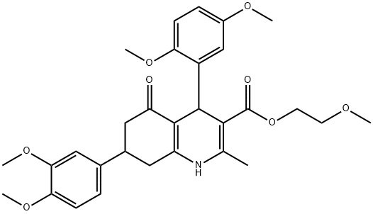 2-methoxyethyl 4-(2,5-dimethoxyphenyl)-7-(3,4-dimethoxyphenyl)-2-methyl-5-oxo-1,4,5,6,7,8-hexahydro-3-quinolinecarboxylate Struktur