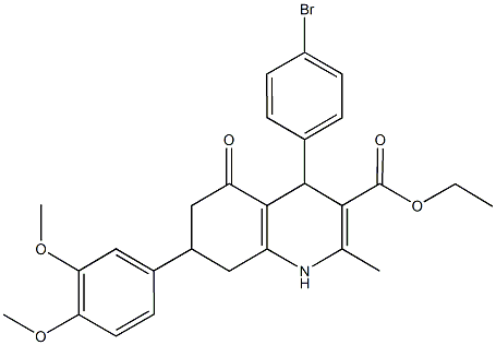 ethyl 4-(4-bromophenyl)-7-(3,4-dimethoxyphenyl)-2-methyl-5-oxo-1,4,5,6,7,8-hexahydro-3-quinolinecarboxylate Struktur