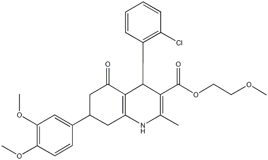 2-methoxyethyl 4-(2-chlorophenyl)-7-(3,4-dimethoxyphenyl)-2-methyl-5-oxo-1,4,5,6,7,8-hexahydro-3-quinolinecarboxylate Struktur