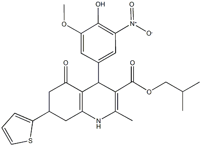 isobutyl 4-{4-hydroxy-3-nitro-5-methoxyphenyl}-2-methyl-5-oxo-7-(2-thienyl)-1,4,5,6,7,8-hexahydro-3-quinolinecarboxylate Struktur