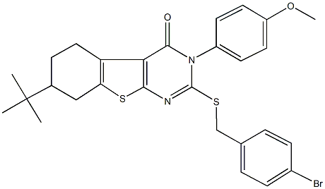 2-[(4-bromobenzyl)sulfanyl]-7-tert-butyl-3-(4-methoxyphenyl)-5,6,7,8-tetrahydro[1]benzothieno[2,3-d]pyrimidin-4(3H)-one Struktur