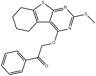 2-{[2-(methylsulfanyl)-5,6,7,8-tetrahydro[1]benzothieno[2,3-d]pyrimidin-4-yl]oxy}-1-phenylethanone Struktur