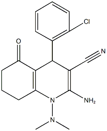 2-amino-4-(2-chlorophenyl)-1-(dimethylamino)-5-oxo-1,4,5,6,7,8-hexahydro-3-quinolinecarbonitrile Struktur