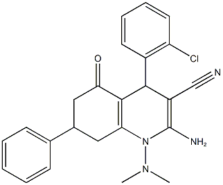 2-amino-4-(2-chlorophenyl)-1-(dimethylamino)-5-oxo-7-phenyl-1,4,5,6,7,8-hexahydro-3-quinolinecarbonitrile Struktur