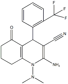 2-amino-1-(dimethylamino)-5-oxo-4-[2-(trifluoromethyl)phenyl]-1,4,5,6,7,8-hexahydro-3-quinolinecarbonitrile Struktur