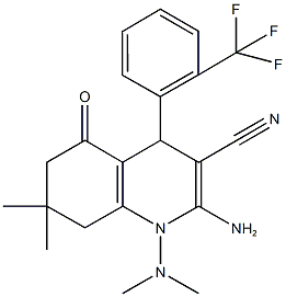 2-amino-1-(dimethylamino)-7,7-dimethyl-5-oxo-4-[2-(trifluoromethyl)phenyl]-1,4,5,6,7,8-hexahydro-3-quinolinecarbonitrile Struktur