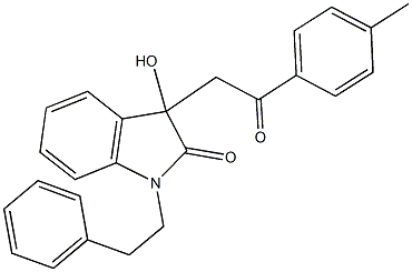 3-hydroxy-3-[2-(4-methylphenyl)-2-oxoethyl]-1-(2-phenylethyl)-1,3-dihydro-2H-indol-2-one Struktur