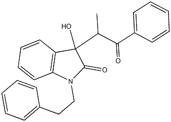 3-hydroxy-3-(1-methyl-2-oxo-2-phenylethyl)-1-(2-phenylethyl)-1,3-dihydro-2H-indol-2-one Struktur