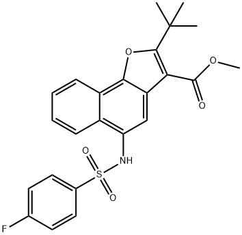 methyl 2-tert-butyl-5-{[(4-fluorophenyl)sulfonyl]amino}naphtho[1,2-b]furan-3-carboxylate Struktur